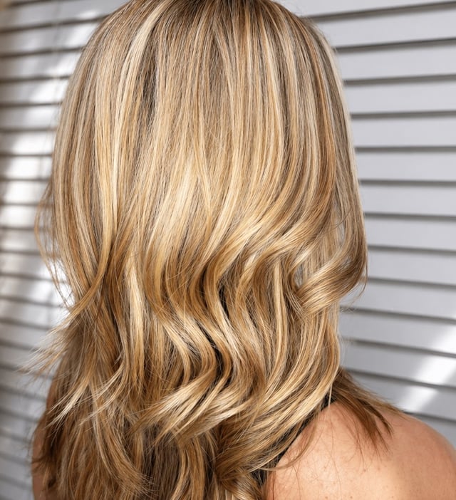 Wavy layers on long hair by Jennifer Nesbit